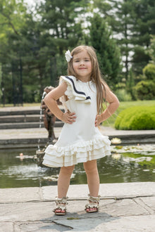 Girl | Alex Ruffle Dress with Contrast Line | White x Black