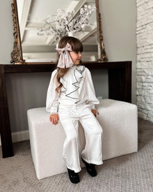 Girl | Anise Satin Embroidered Hair Bows Chocolate | Brown