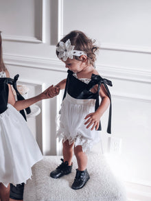 Girl | Audrey Velour Top and Tulle Romper | Black x White