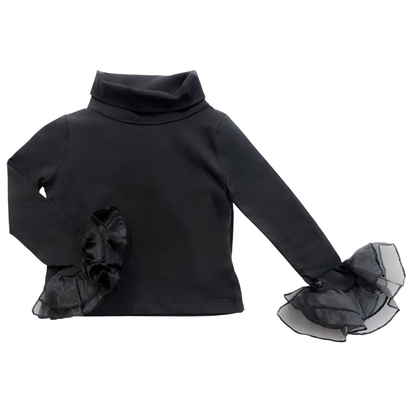 Girl | Black Cotton Turtleneck with Organza Sleeves
