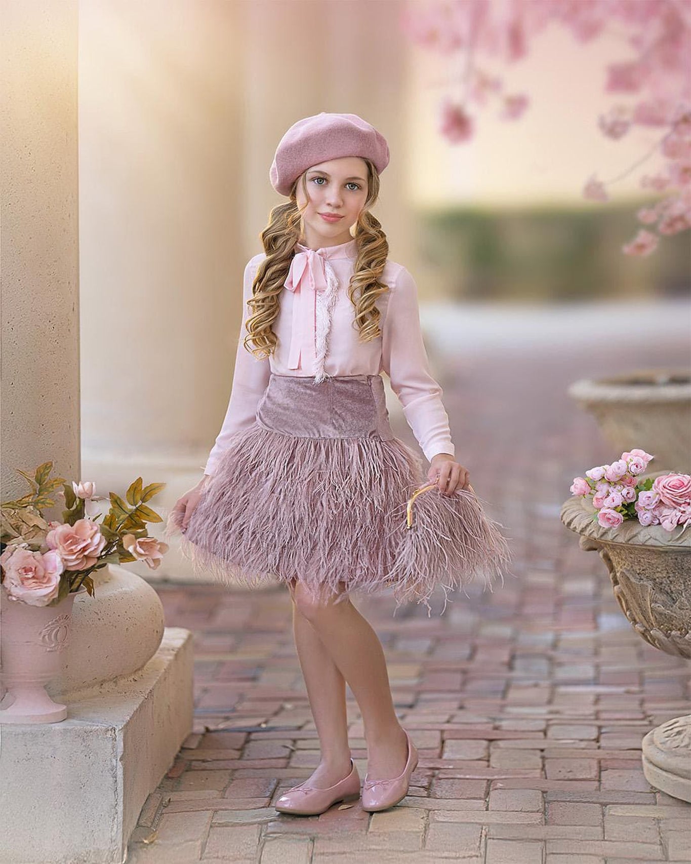 Girl | Crepe Fringe Blouse | Pink