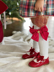 Girl | Emma Linen Bow Socks Bow | White x Red