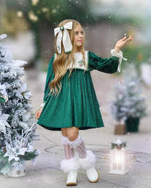Girl | Everly Embroidered Hair Bow | White x Green