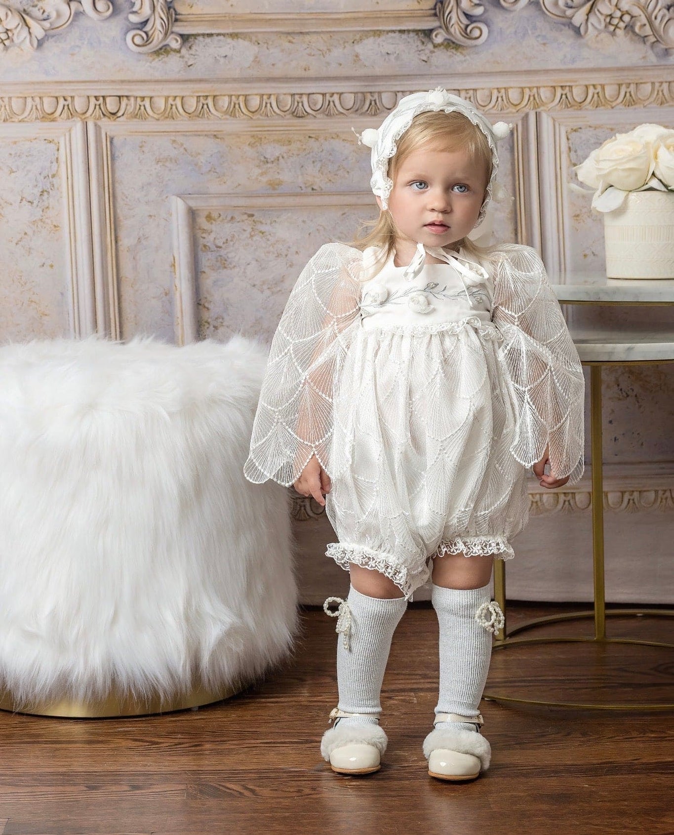 Girl | Faith Scallop Lace Romper | White