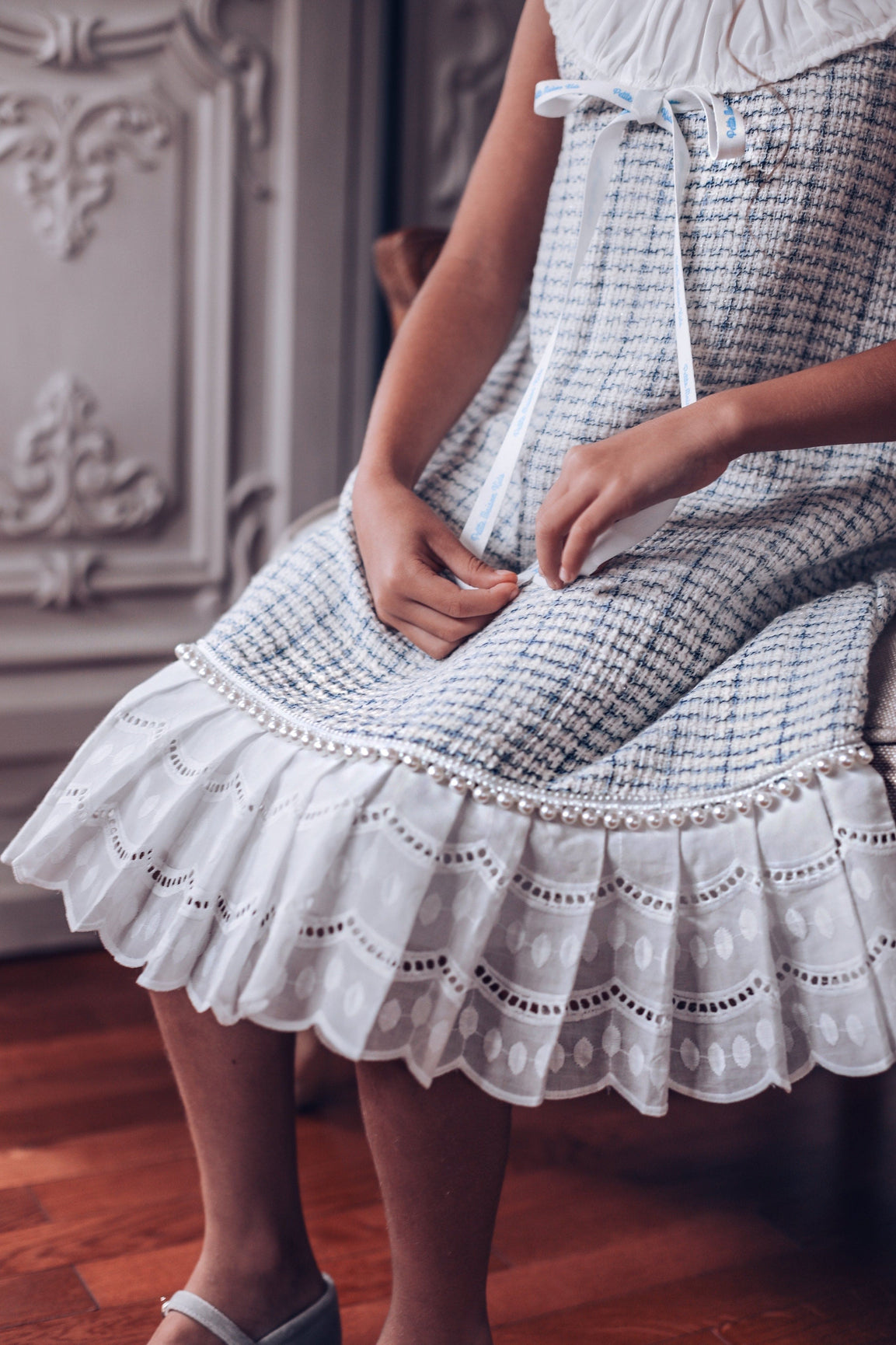Girl | Iris Tweed Dress | White x Blue