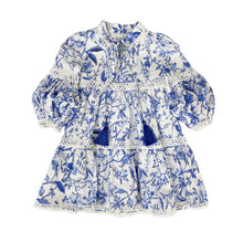 Girl | Jaylin Linen Blue and White Long Sleeve Dress