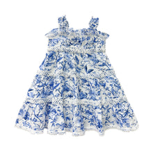 Girl | Jaylin and Linen Sleeveless Summer Dress | Blue x White