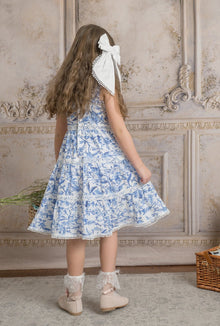 Girl | Jaylin and Linen Sleeveless Summer Dress | Blue x White