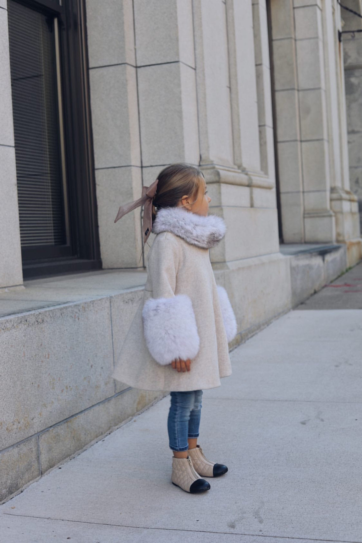 Girl | Karenina Grey Fur Wool Coat | Gray