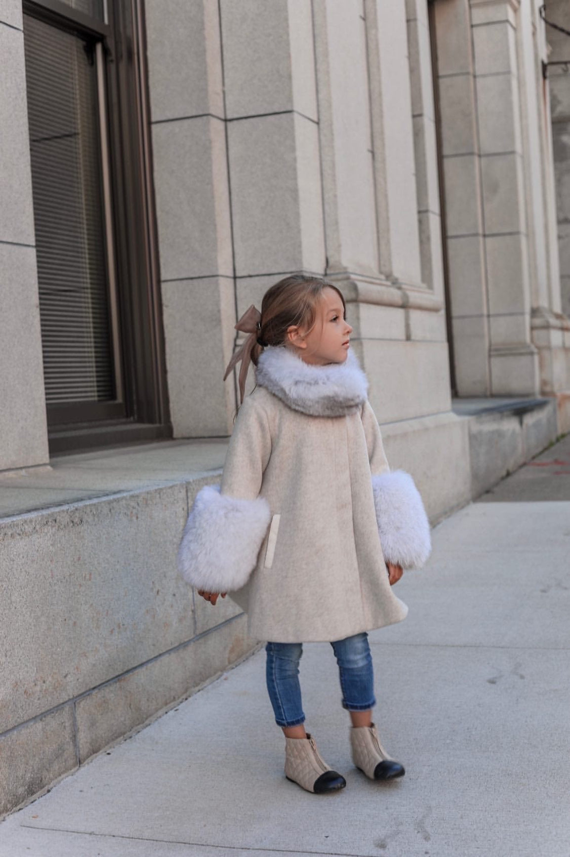 Girl | Karenina Grey Fur Wool Coat | Gray