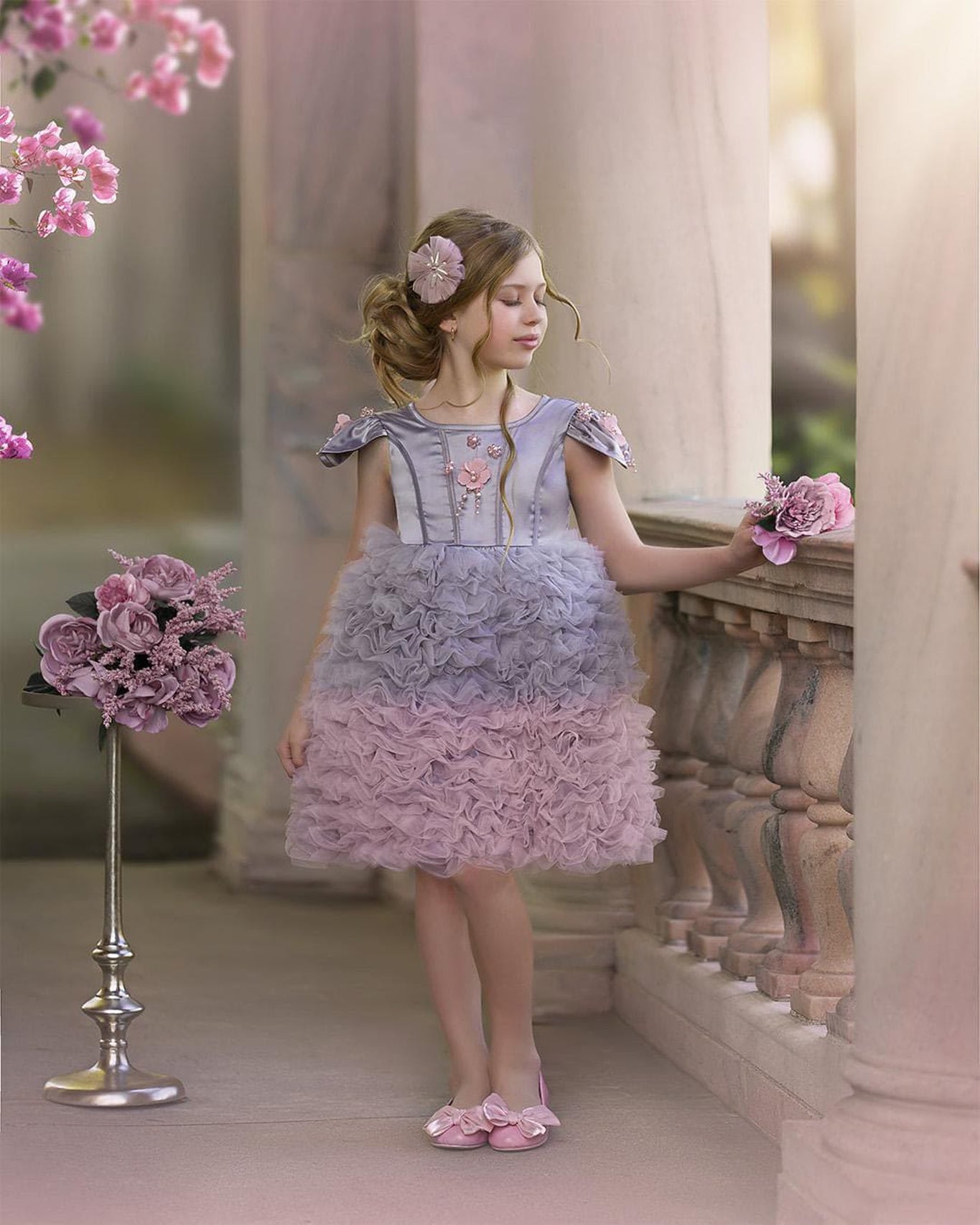 Girl | Mia Grey and Ombré Cupcake Tulle Dress | Gray x Pink
