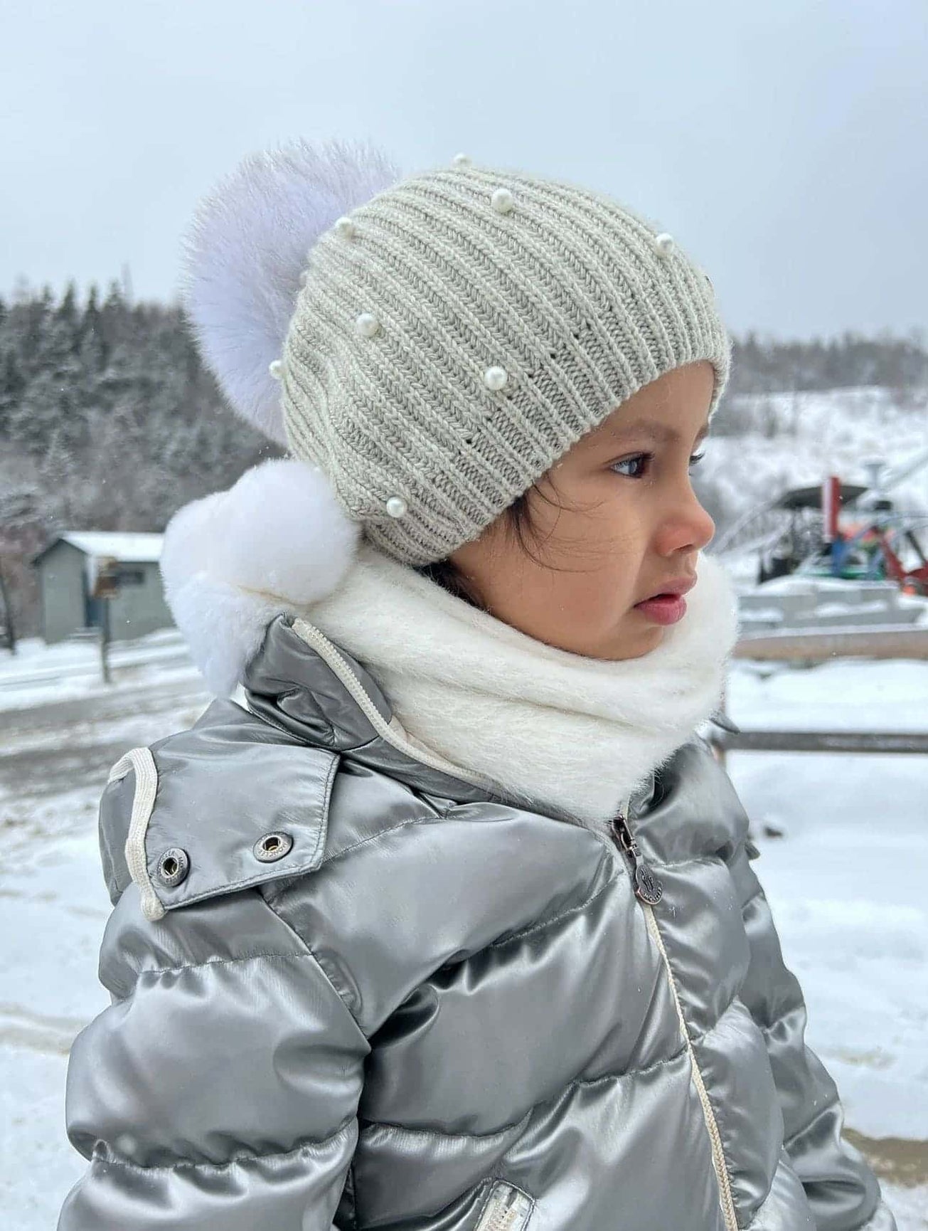 Girl | Pearl Angora Kids Hat | Gray