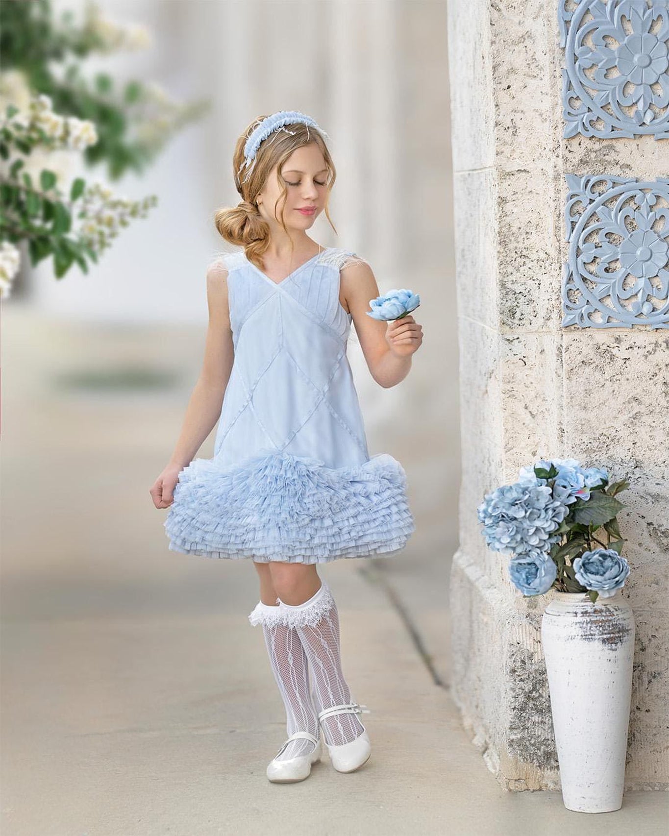 Girl | Skylar Tulle Ruffle Headband | Blue