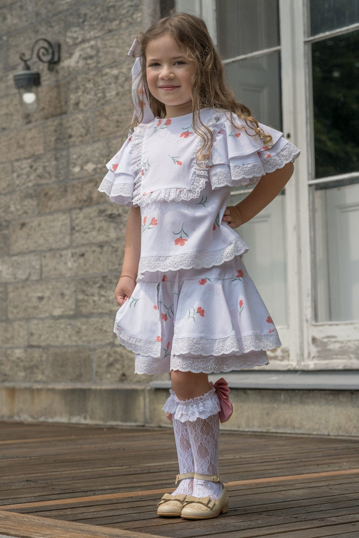 Girl | Tulip Cotton Blouse and Shorts Set