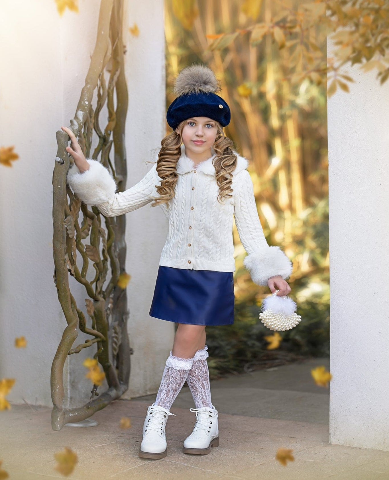 Girl | Vegan Leather Skirt | Navy