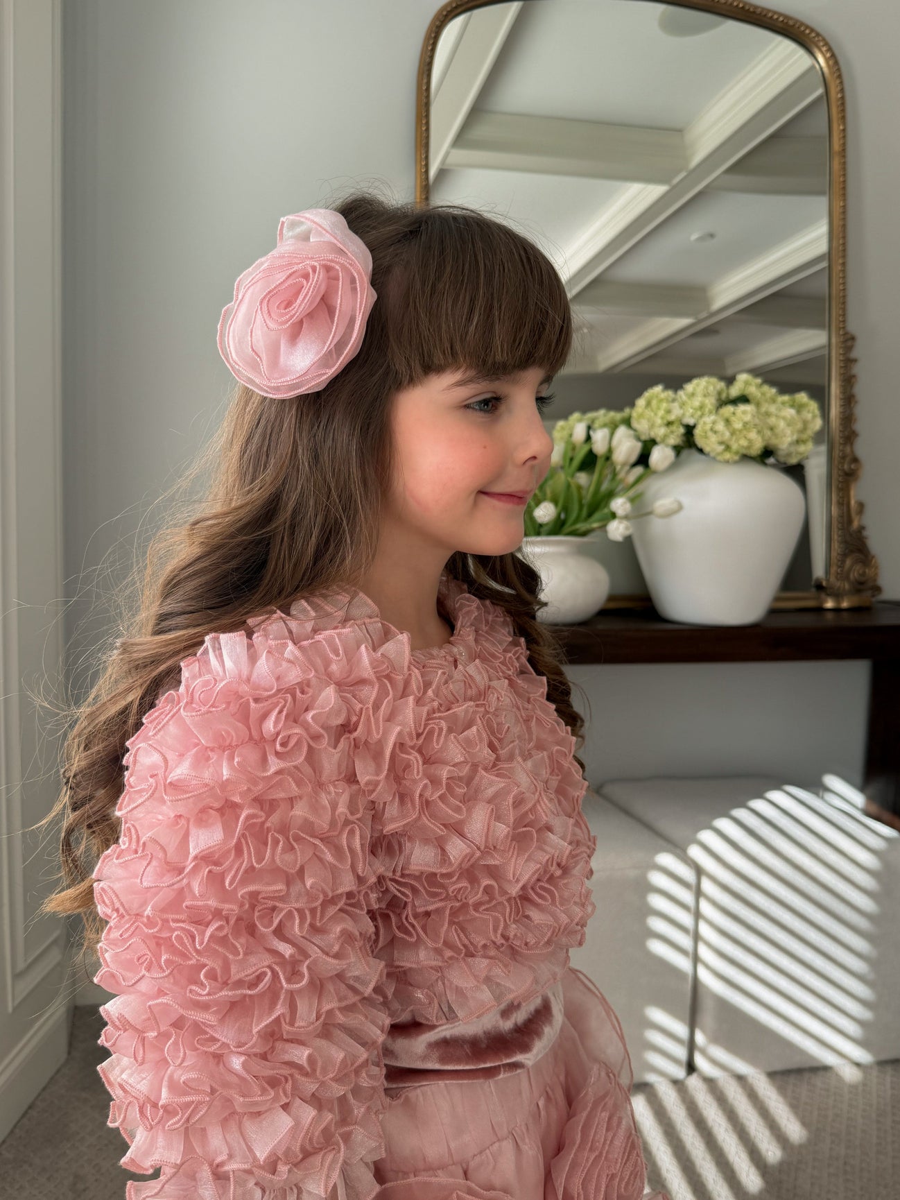 Girl | Vivian Ruffle Organza Jacket | Dusty Pink