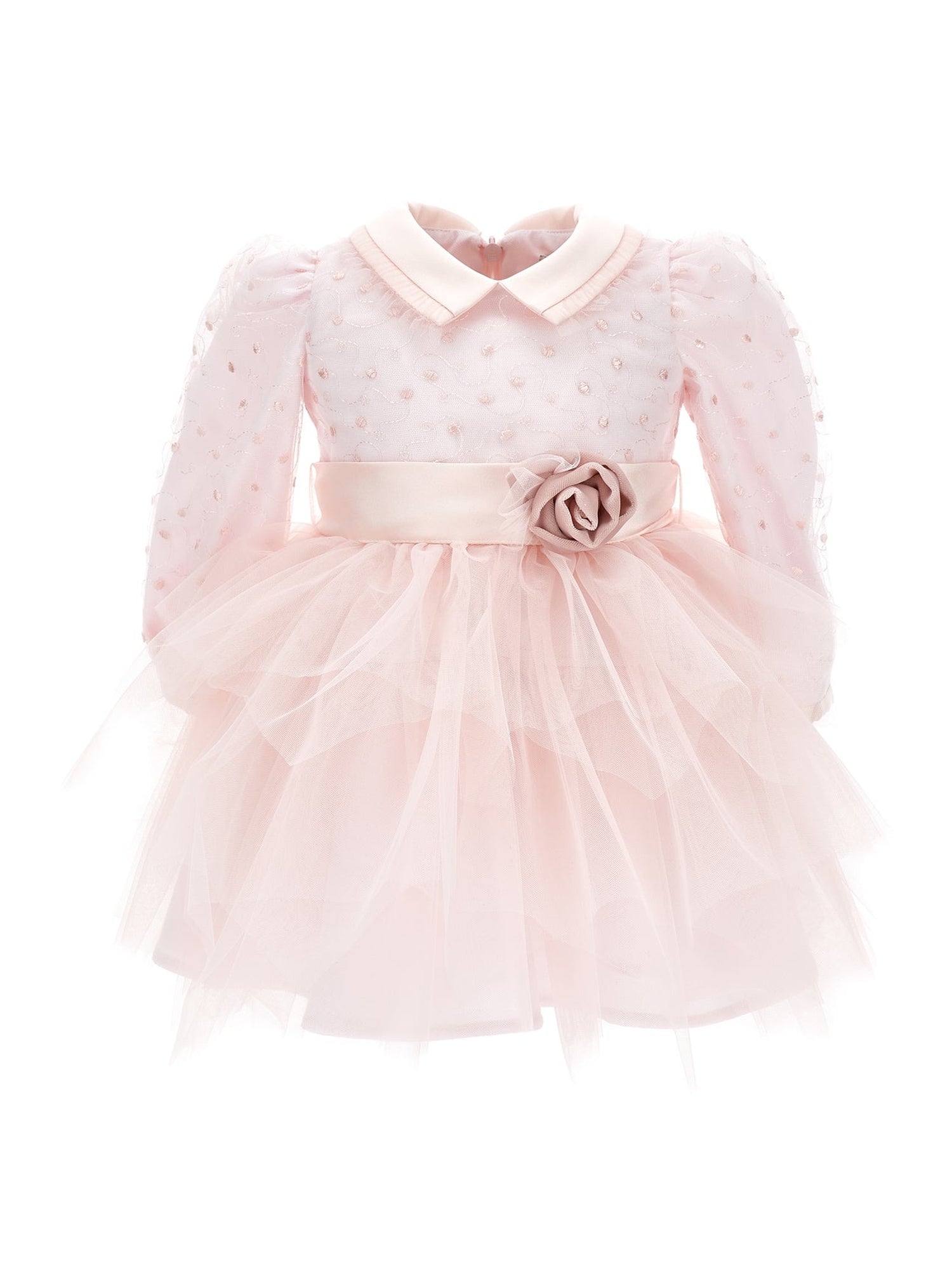 Girls | Embroidered Tulle Dress | Cream/Antique Pink