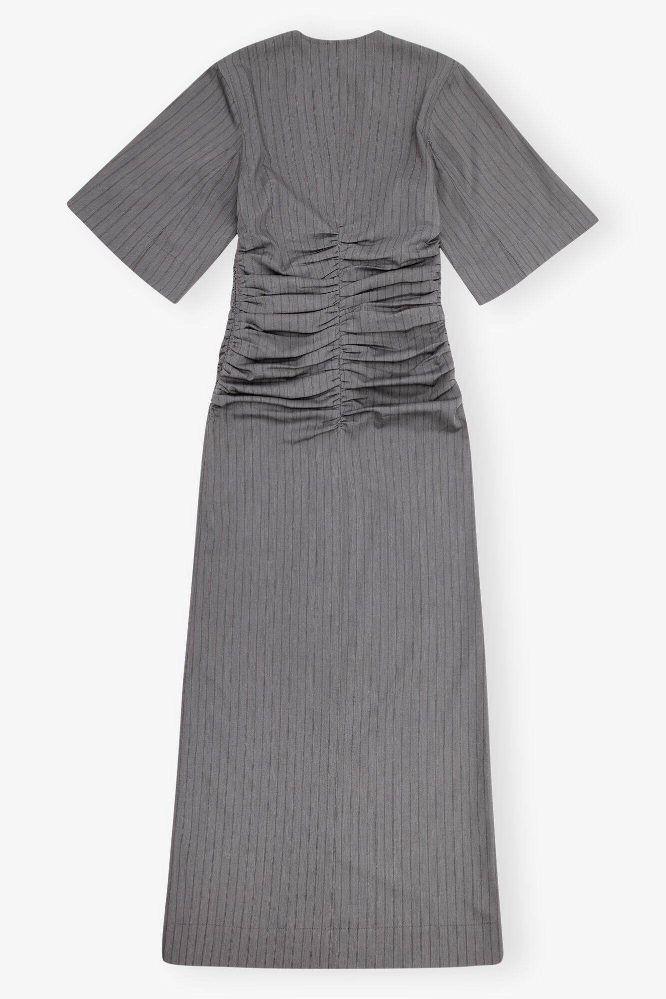 Grey Striped Suiting V neck Fitted Dress | Mirage Gray
