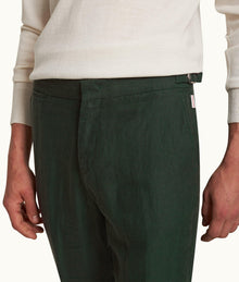 Griffon Linen Tailored Fit Washed Linen Trousers | Dark Sherwood