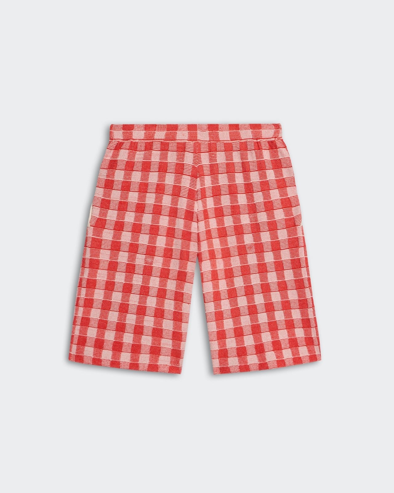 Gingham Bermuda Short - Cherry Combo in red and light pink check pattern with pintuck and side pockets.