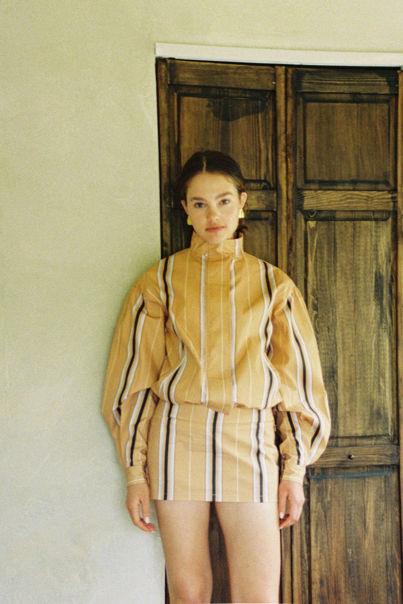 Stacy Cotton Boxy Jacket | Camel Striped