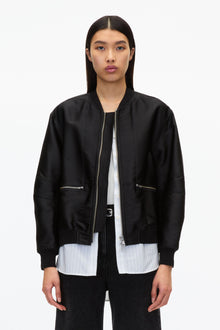Layered Bomber Jacket with Shirt | Black