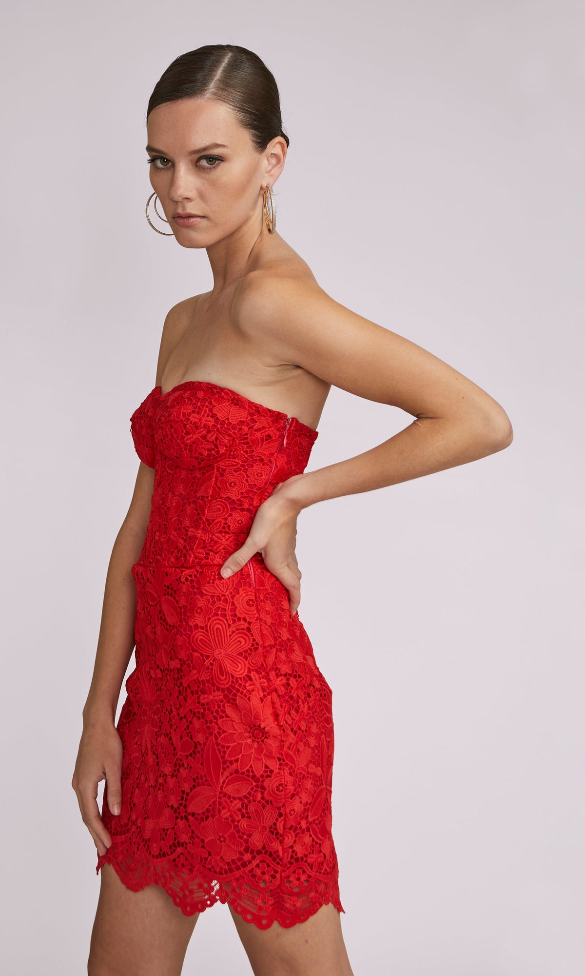 Kim Lace Bustier Mini Dress | Red