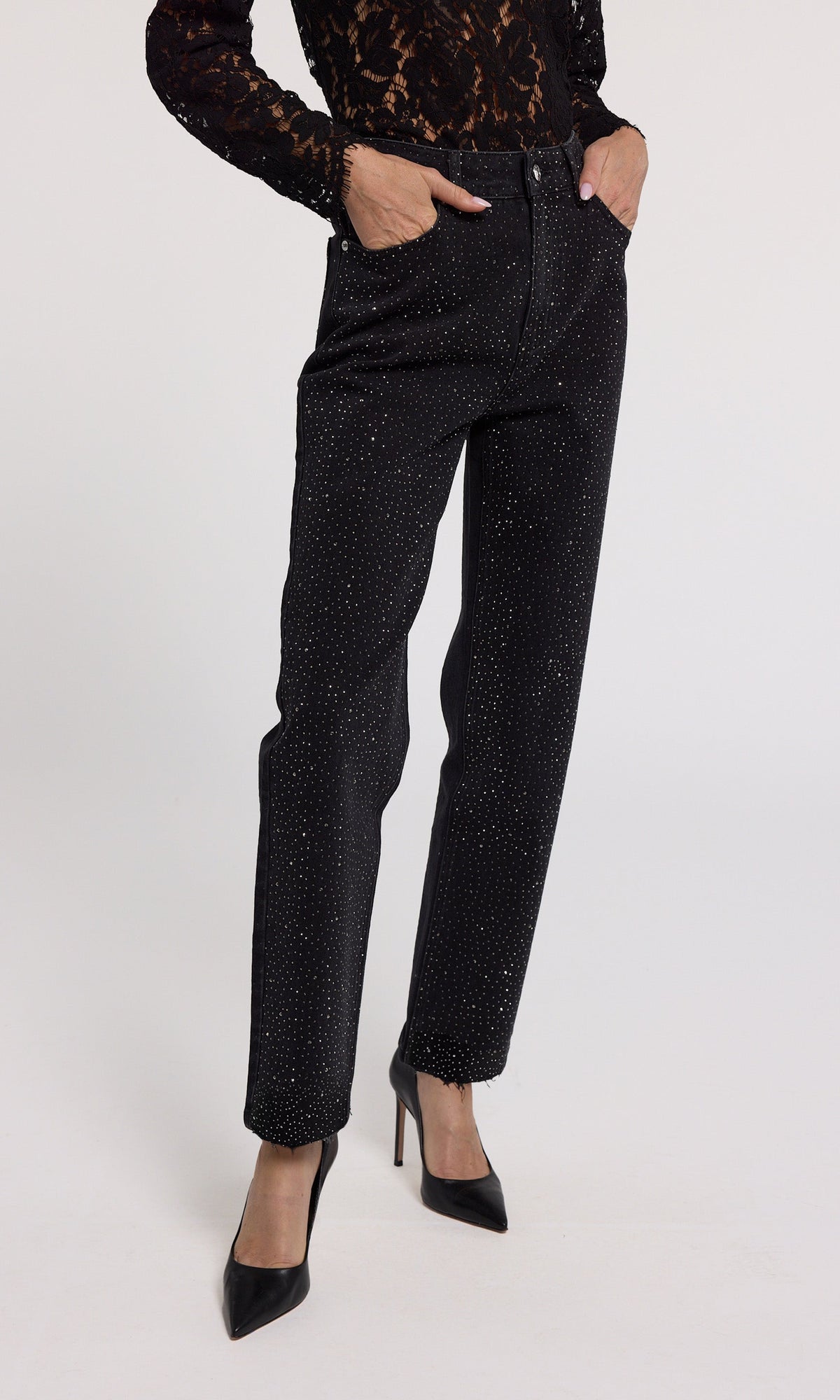Baylor Compact Crystal Jeans | Washed Black/Hematite