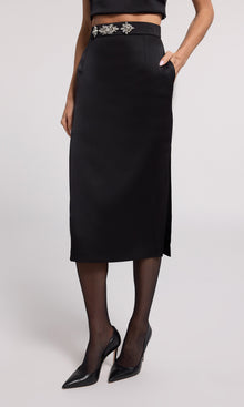 Kori Crystal Embellished Satin Skirt | Black/Clear