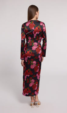 Silvanna Floral Satin Dress | Floral Fantasy Red