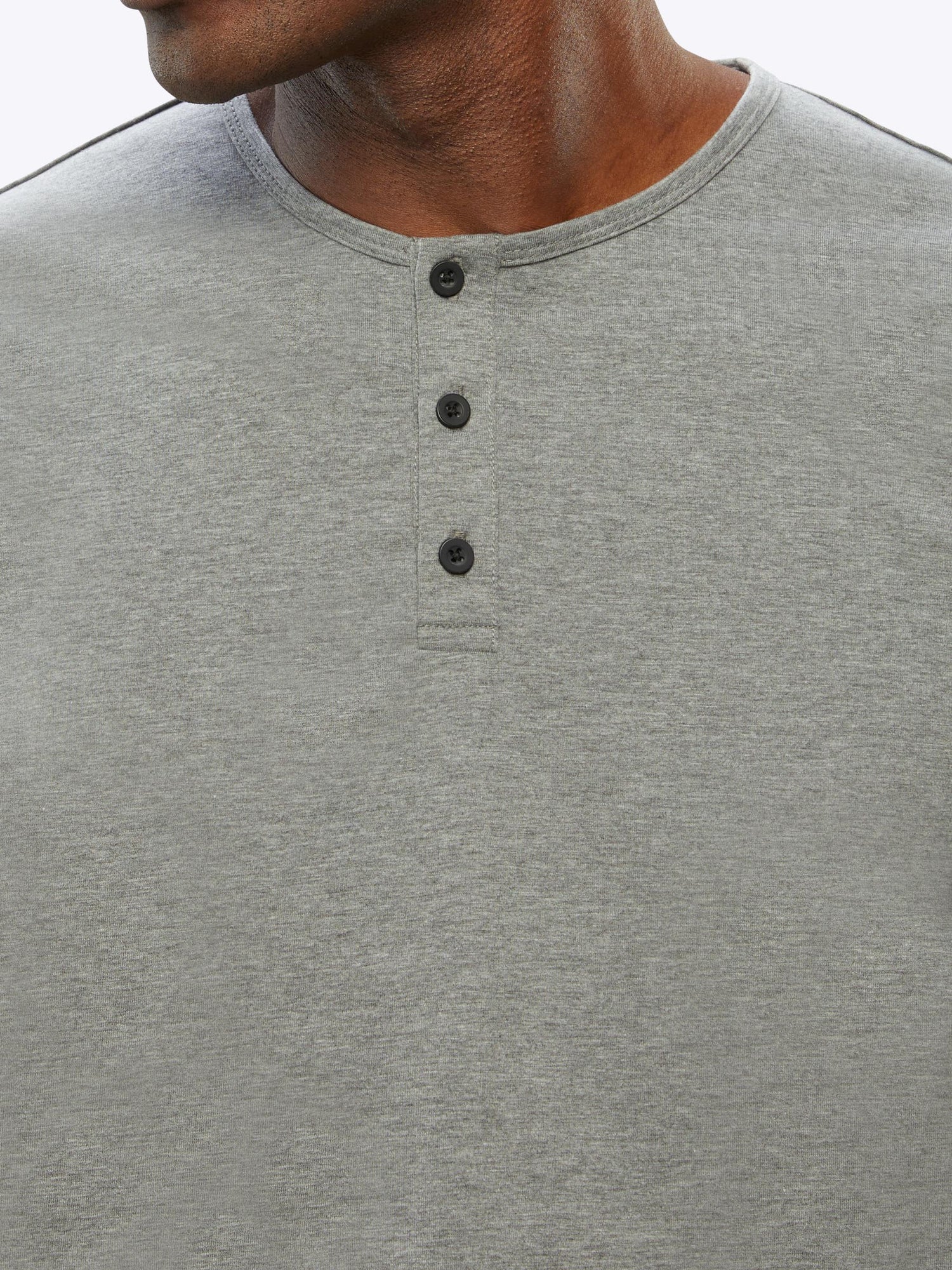 AO Long Sleeve Henley Curve-Hem | Heather Grey Signature-fit PYCA Pro