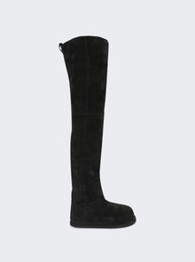 Women | Amina Muaddi | Heidi Thigh High Boot Crosta And Ivory Shearling | Black