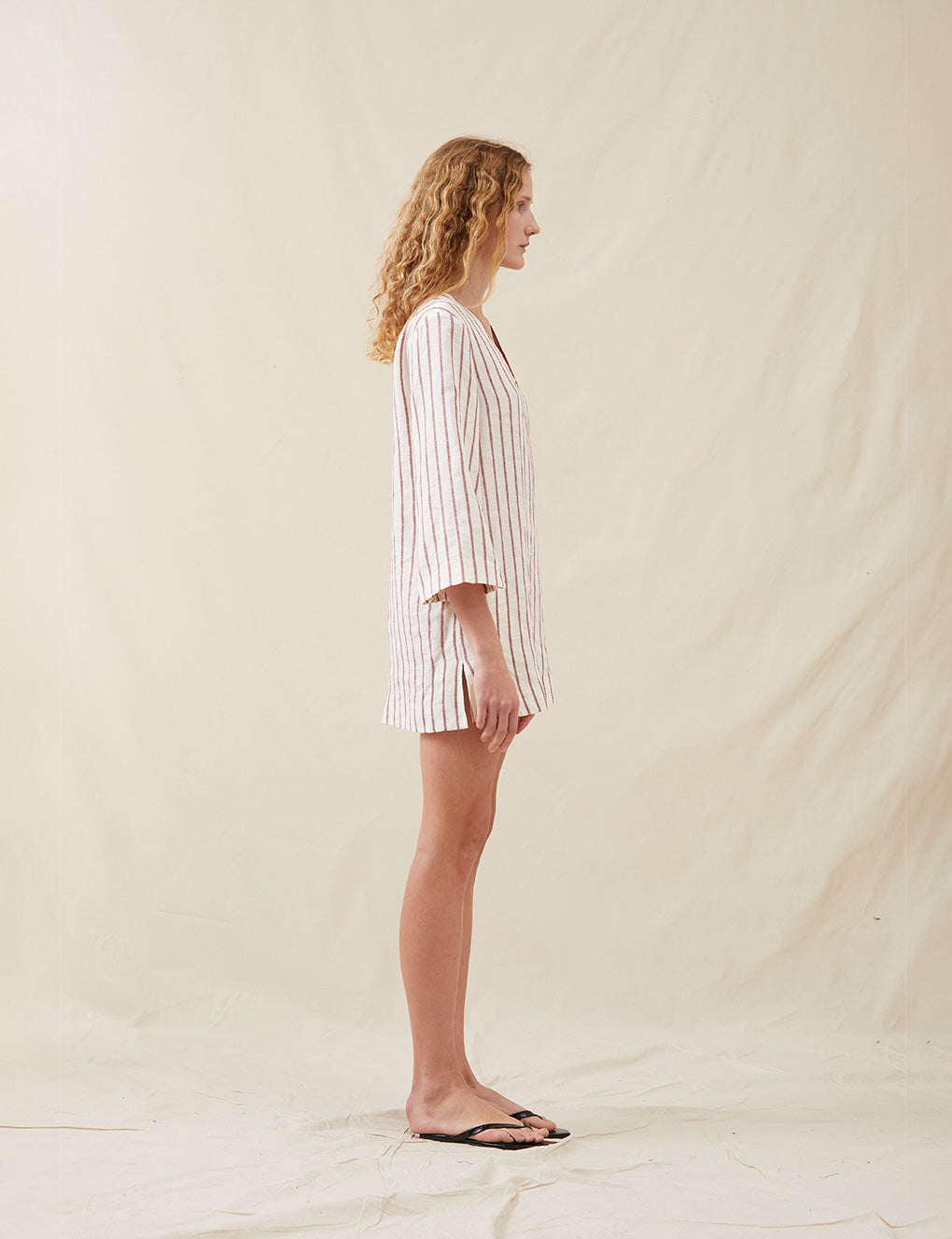 Womens | The Mini Caftan In Ticking Stripe | Washed Burgundy