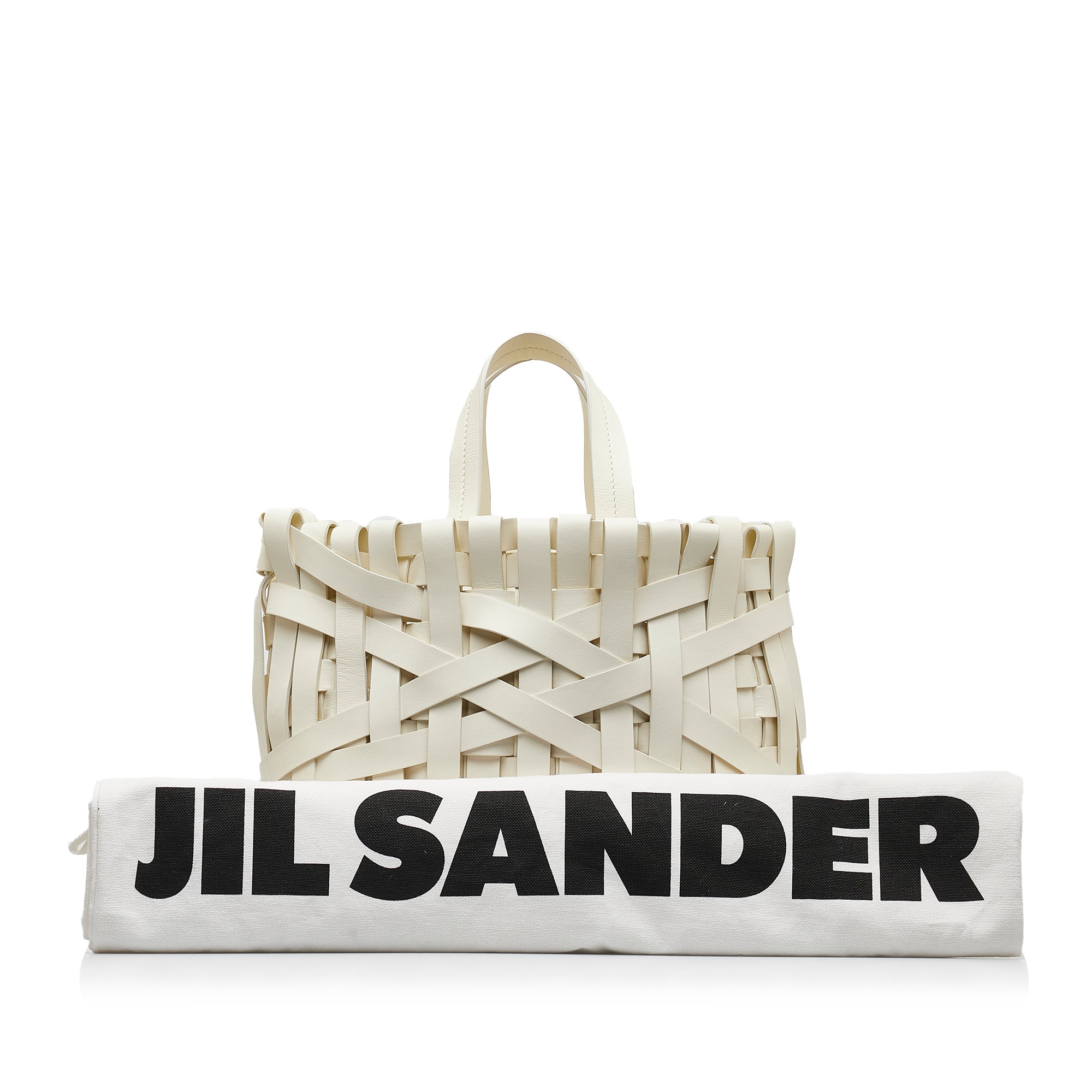 Jil Sander | Pre-Owned Woven Leather Basket Tote | White