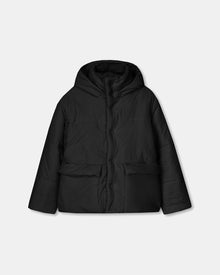 Unisex | Hide Hood Tech Poplin Hooded Puffer Jacket | Black