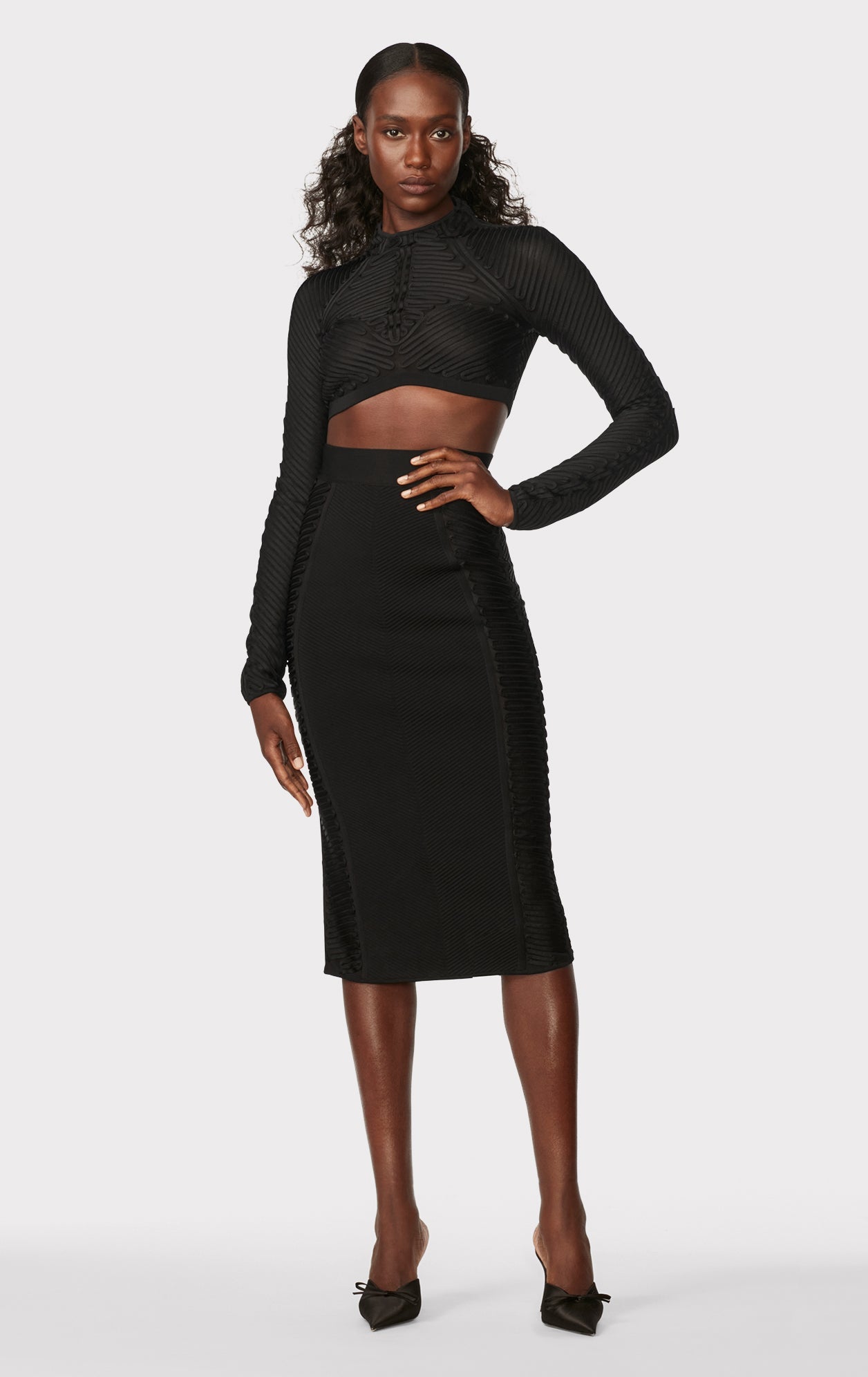 Hervé Léger X Law Roach Ribbon Embroidered Midi Skirt | Black