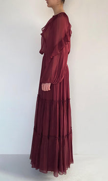 Hemant And Nandita | Aayu Viscose Flat Chiffon Ruffled Top | Burgundy