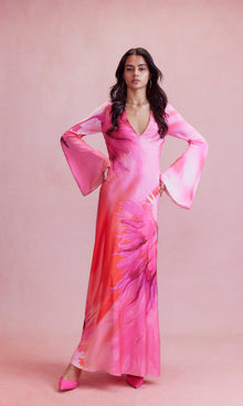 Womens | Abira Polyester Satin Lycra Long Dress | Pink