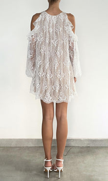Hemant And Nandita | Adra Nylon Flower Cold Shoulder Ruffle Mini Dress | Off White