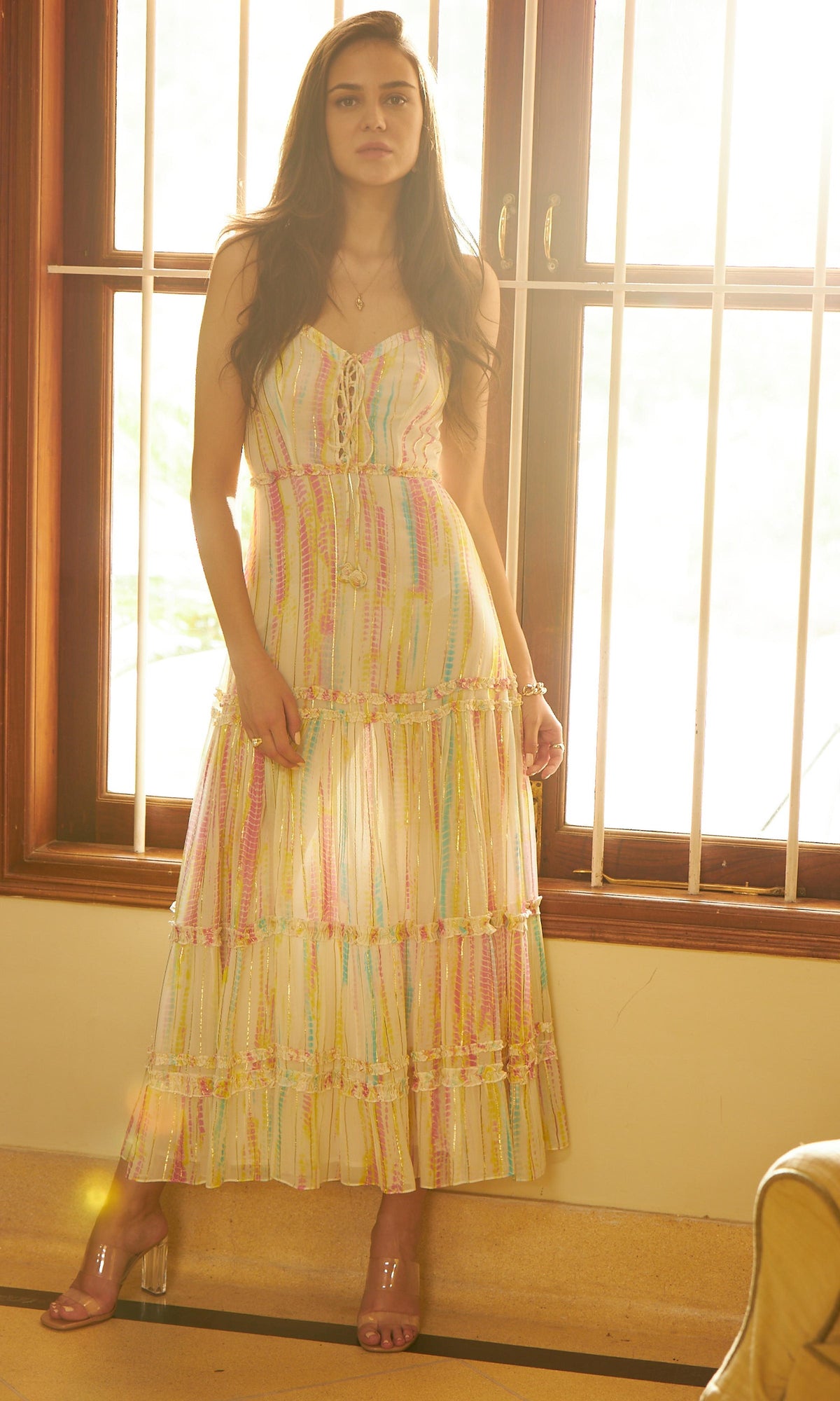 Hemant And Nandita | Ann Viscose Georgette Long Dress | White Multi
