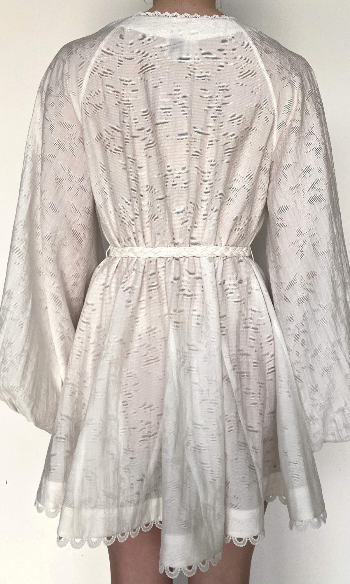 Hemant And Nandita | Anvi Viscose Nylon Jacquard Short Dress With Braided Belt And Slip | White