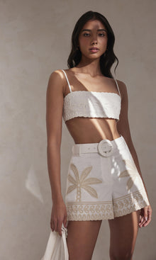 Hemant And Nandita | Ari Cotton Poplin Shorts With Buckle Belt | White