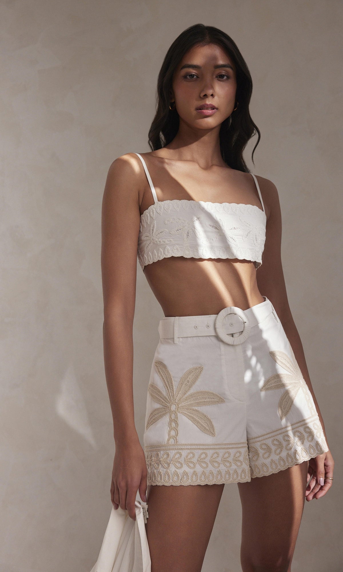 Hemant And Nandita | Ari Cotton Poplin Shorts With Buckle Belt | White