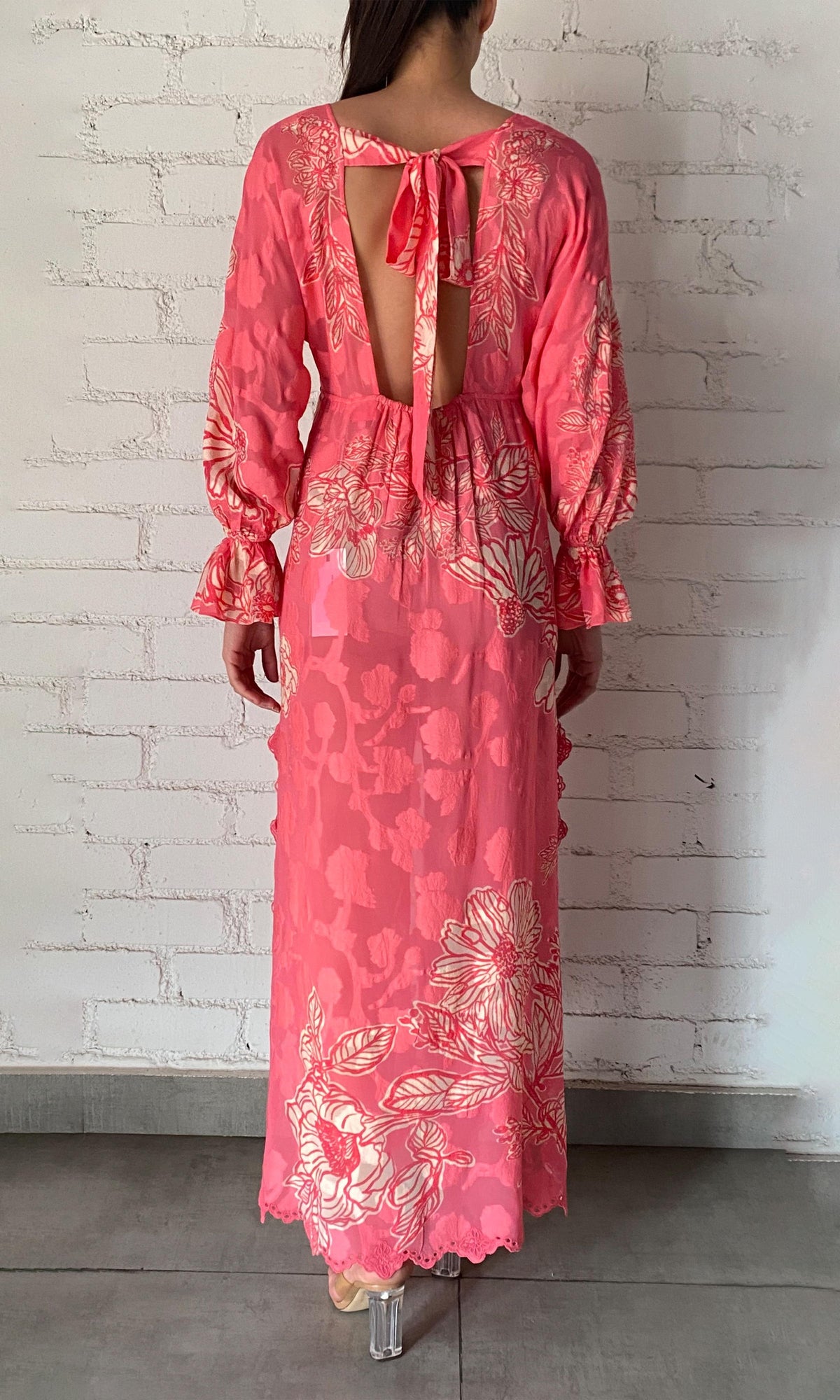 Womens | Asha Viscose Flower Jacquard Kaftan | Pink