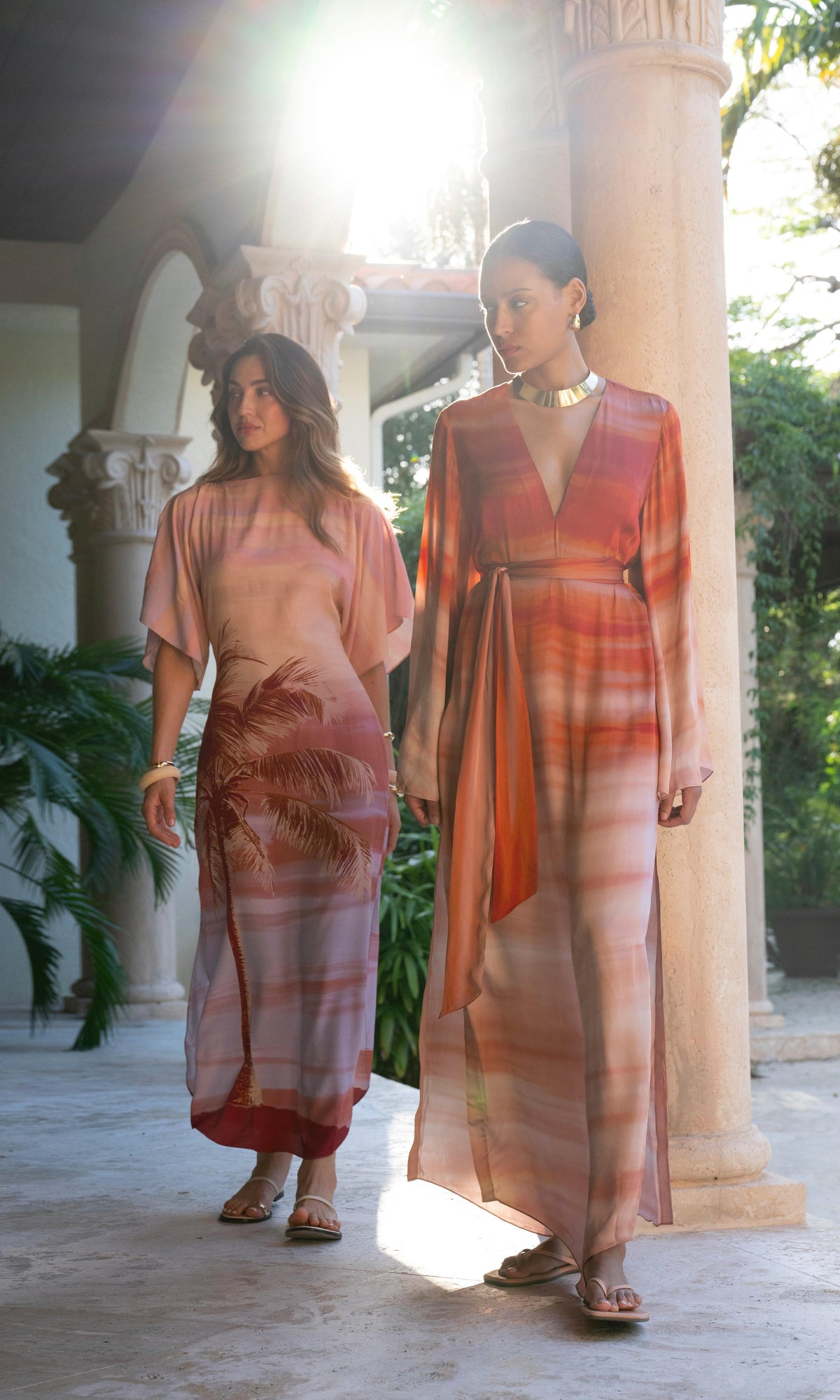 Womens | Asma Viscose Satin Maxi Kaftan With Belt | Multi