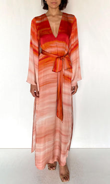 Womens | Asma Viscose Satin Maxi Kaftan With Belt | Multi