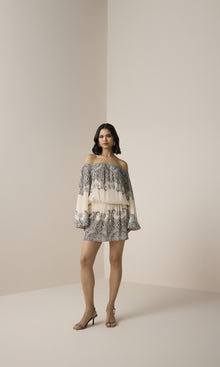 Hemant And Nandita | Chavi Viscose Crepe Slip On Mini Dress | Eggshell