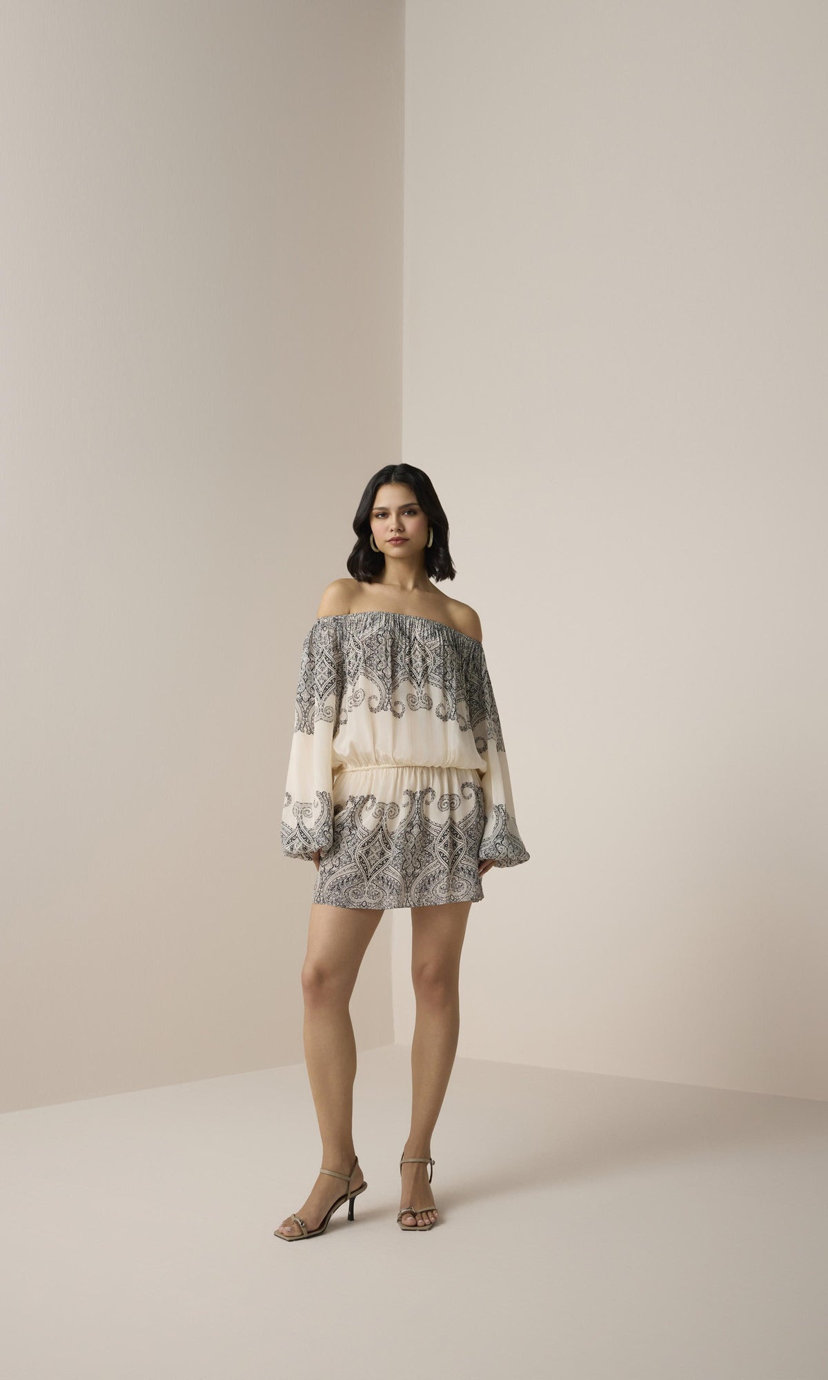 Hemant And Nandita | Chavi Viscose Crepe Slip On Mini Dress | Eggshell