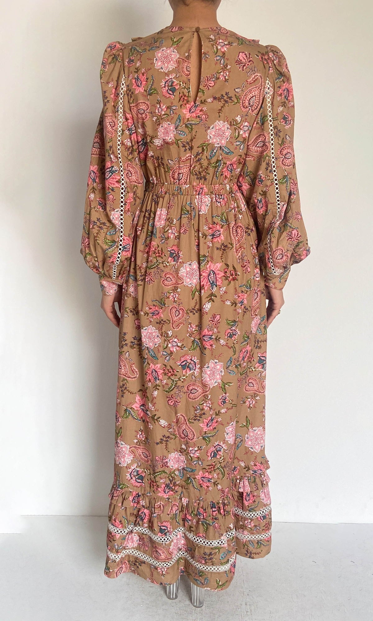 Hemant And Nandita | Fara Cotton Poplin Long Dress | Brown