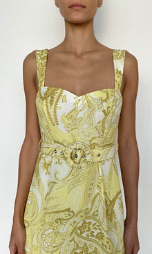 Hemant And Nandita | Fiza Cotton Long Dress With Buckle Belt | Light Yellow